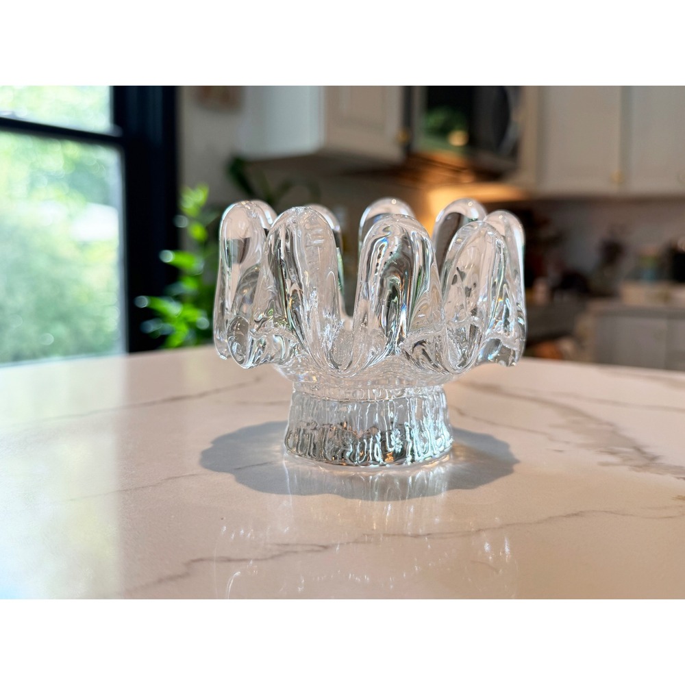 Kosta Boda Sunflower Candleholder Goran Warff 1970s Swedish Art Glass Clear MCM - Picture 7 of 16